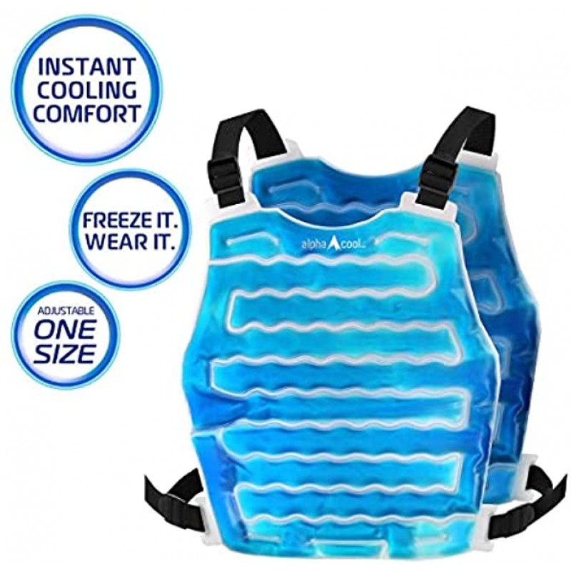 AlphaCool Original Cooling Ice Vest for Men and Women – Reusable Flexible Cooling Vest with Adjustable Straps – One Size Vest for Hot Weather Outdoor Working