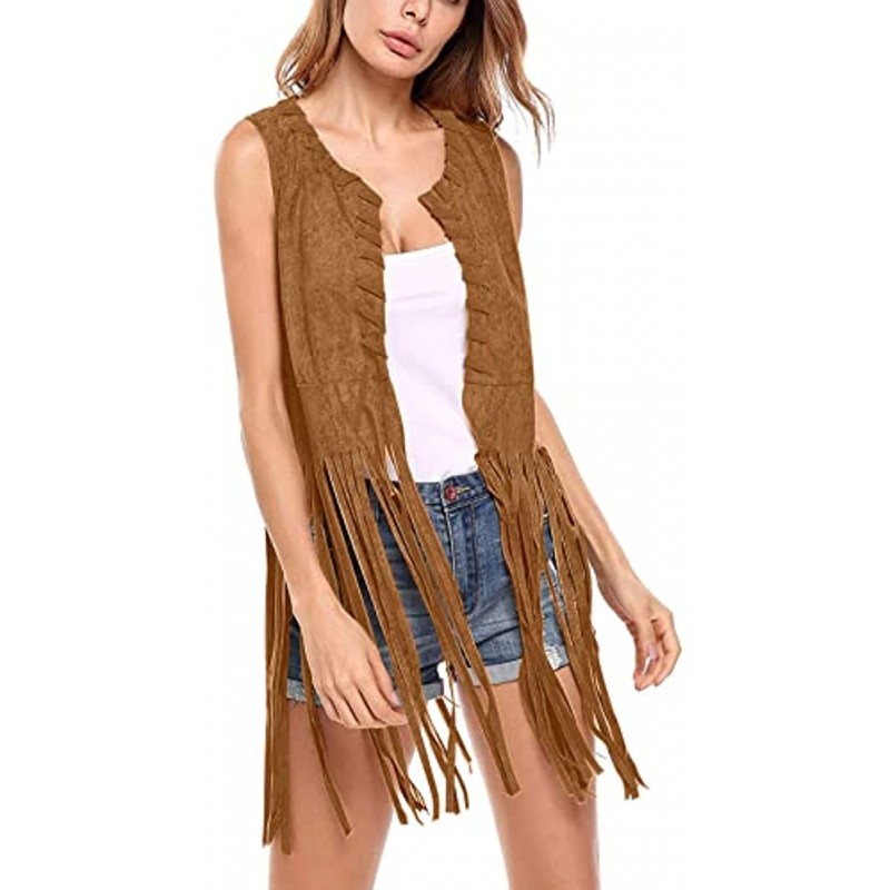 Womens Fringe Vest Faux Suede Tassels Jacket 70S Cowgirls Western Hippie Clothes Open-Front Sleeveless Cardigan,g