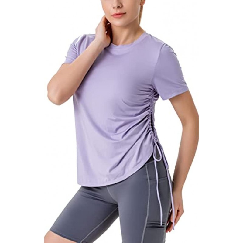 RUNNING GIRL Workout Shirts for Women，Dry-Fit Short Sleeve T-Shirts Crew Neck Stretch Yoga Tops Athletic Shirts