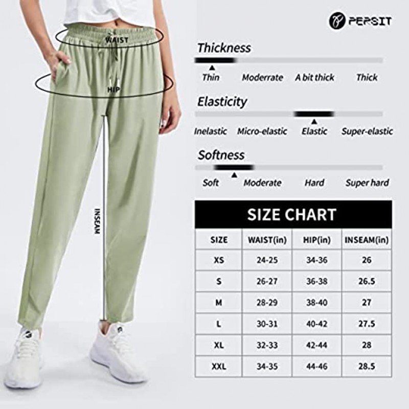 PERSIT Women's Lightweight Joggers with Pockets High Waisted Quick-Dry 4-Way Stretch Running Hiking Athletic Tapered Pants