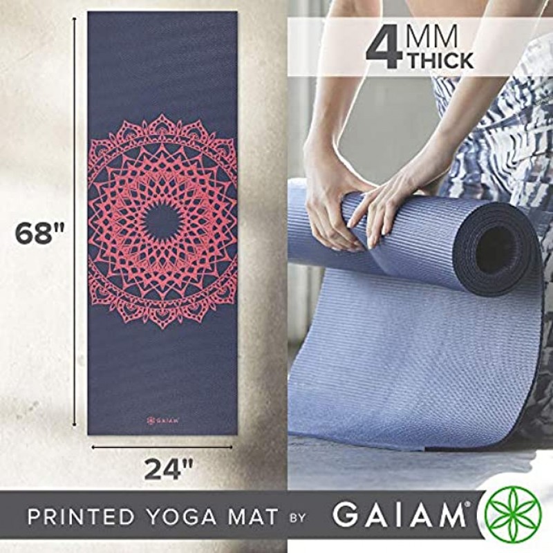 Gaiam Print Yoga Mat Non Slip Exercise & Fitness Mat for All Types of Yoga Pilates & Floor Exercises