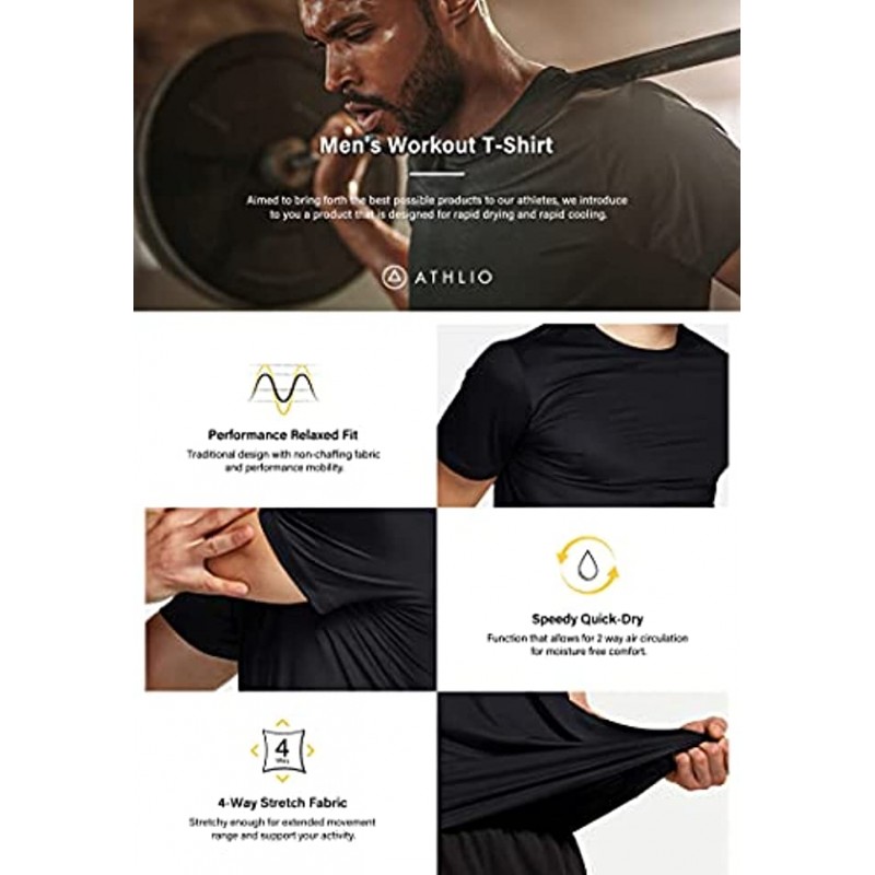 ATHLIO 2 or 3 Pack Men's Workout Running Shirts Sun Protection Quick Dry Athletic Shirts Short Sleeve Gym T-Shirts