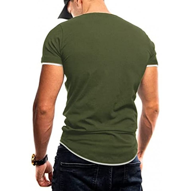 iWoo Men's V Neck Tee Shirts Casual Athletic Muscle T-Shirts Zipper Pocket Tee Pullover Tops Contrast Color Shirt