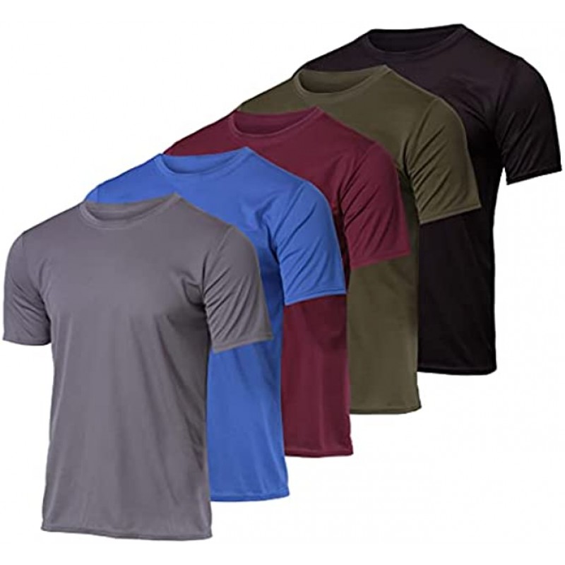 Real Essentials 5 Pack: Men’s Mesh Performance Quick Dry Tech Stretch Ultra-Soft Breathable Short Sleeve Crew Active T-Shirt