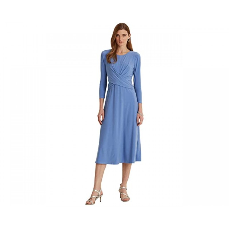 LAUREN Ralph Lauren 3/4 Sleeve Jersey Dress Blue Loch
