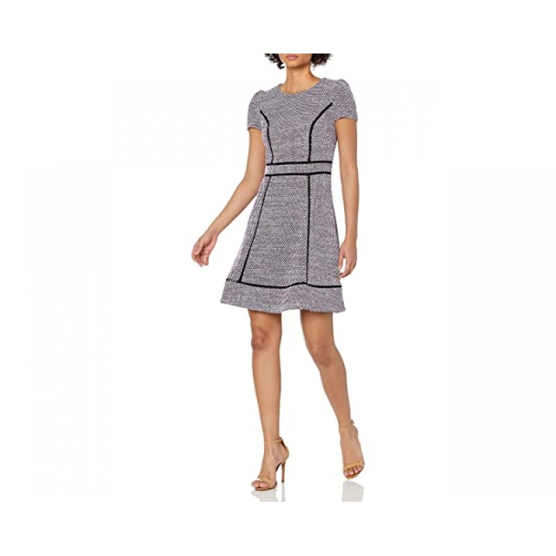 Karl Lagerfeld Paris Women's Tweed Fit and Flare Dress Orchid Multi