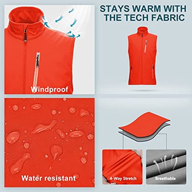 33,000ft Men's Windproof Lightweight Golf Vest Outerwear with Pockets Softshell Sleeveless Jacket for Running Hiking Sports