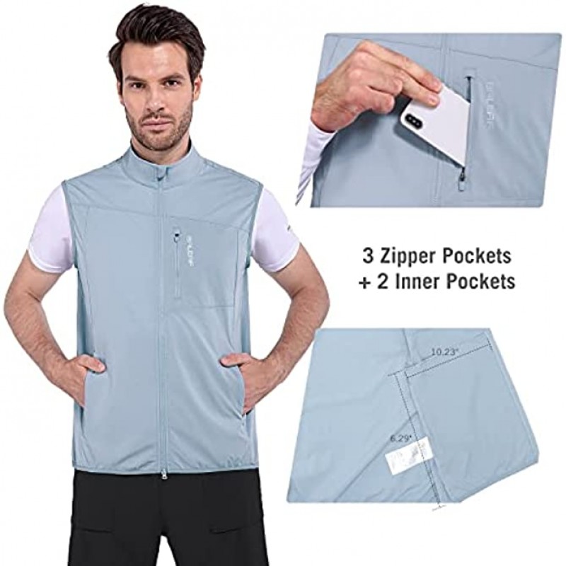 Baleaf Men's Golf Vest Lightweight Sleeveless Running Stretch Breathable Running 5 Zip Pockets Windproof Hiking Outwear