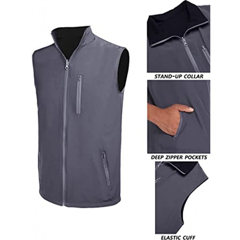 Deyeek Men's Golf Lightweight Softshell Vest Reversible Windproof Vests Zip Up Sleeveless Jacket for Hiking Fishing