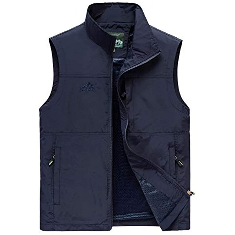 Flygo Men's Outdoor Lightweight Quick Dry Safari Travel Fishing Vest Utility Pockets XX-Large 02 Style Navy Blue