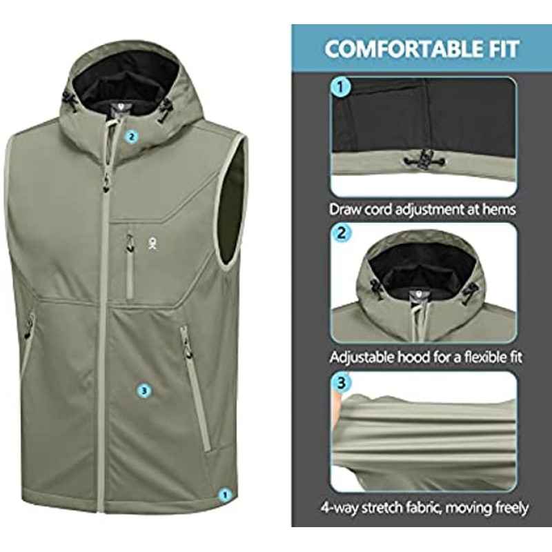 Little Donkey Andy Men's Lightweight Softshell Vest Windproof Sleeveless Jacket for Travel Hiking Running Golf