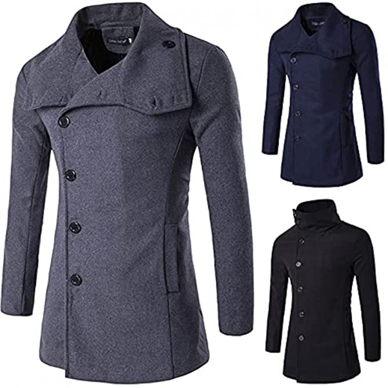 Men's Trench Coat Winter Business Single Breasted Windproof Slim Fit Lapel Collar Jacket Topcoat Overcoat