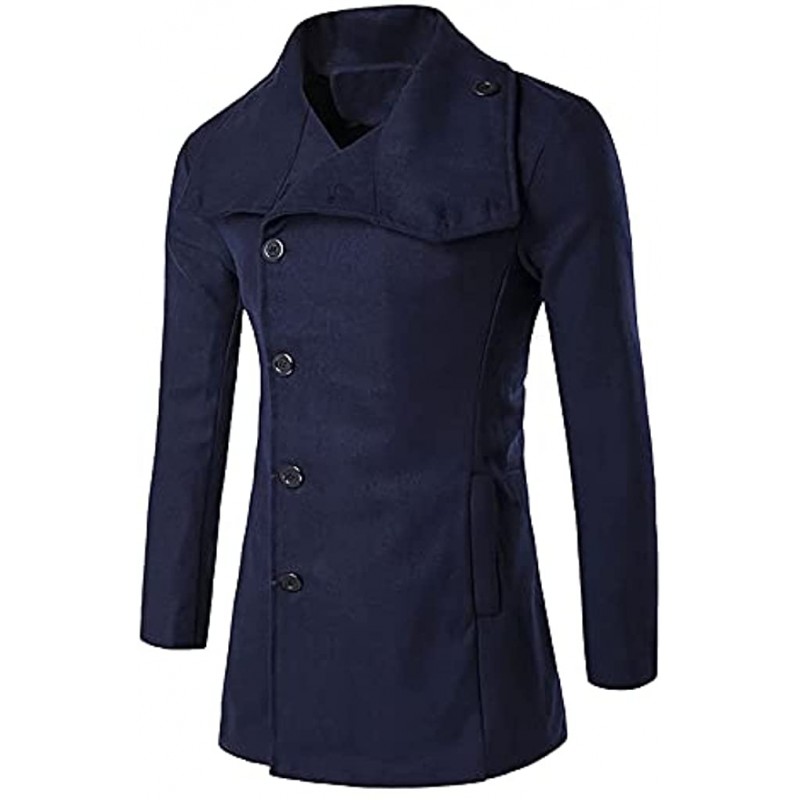 Men's Trench Coat Winter Business Single Breasted Windproof Slim Fit Lapel Collar Jacket Topcoat Overcoat