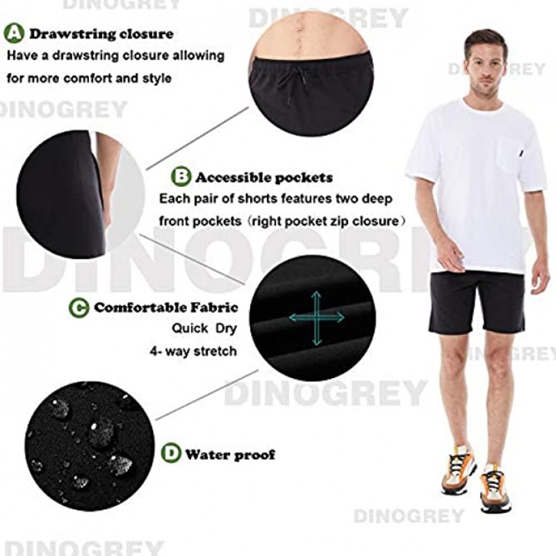 DINOGREY Mens Workout Shorts Quick Dry 4-Way Stretch Athletic Shorts Training Active Walkshorts with Zip Pockets