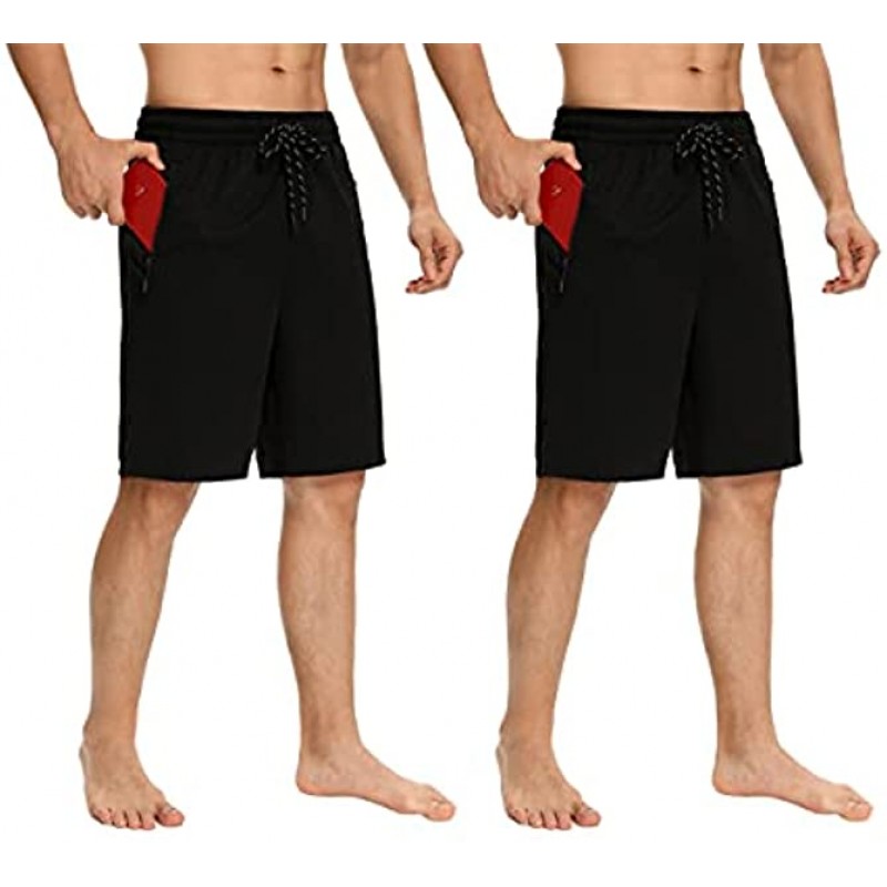 Mens Shorts,Athletic and Training Performance Shorts for Men，Mens Gym and Workout Shorts with Zip Pockets2-Pack