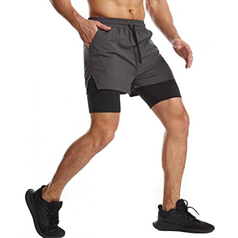 Surenow Mens 2 in 1 Running Shorts Quick Dry Athletic Shorts with Liner Workout Shorts with Zip Pockets and Towel Loop