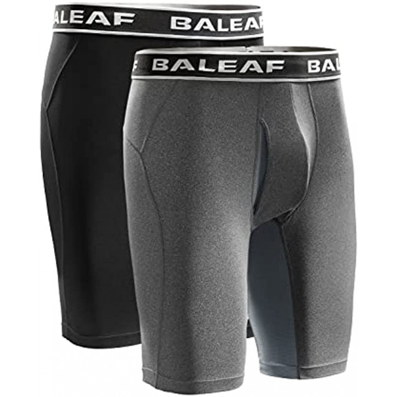 BALEAF Men's Performance Boxer Briefs 9 Athletic Underwear Long Leg Cool Dry with Fly 2-Pack