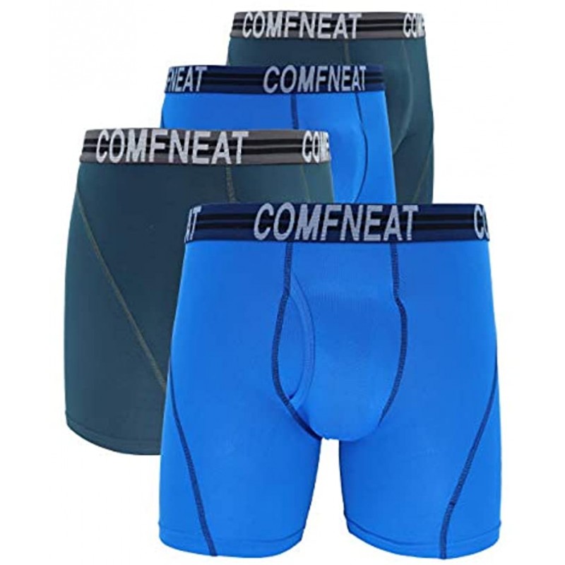 Comfneat Men's 5 Sport Performance Boxer Briefs Polyester Underwear with Fly 4-Pack