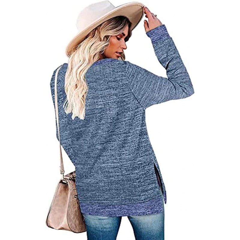 Bealatt Women's Color Block Sweatshirts Casual Long Sleeve Crewneck Pullover Side Split Sweaters Tunic Tops