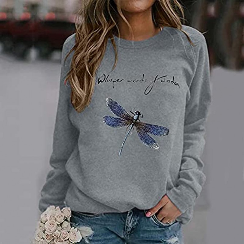 FABIURT Cute Sweatshirts for Women Womens Casual Dandelion Print Long Sleeve Blouses Pullover Graphic Crewneck Sweaters