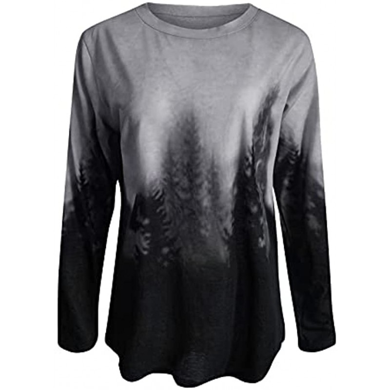 FABIURT Long Sleeve Shirts for Women Trendy Plus Size Print Crewneck Pullover Top Loose Cute Graphic Tunic Sweater Shirt