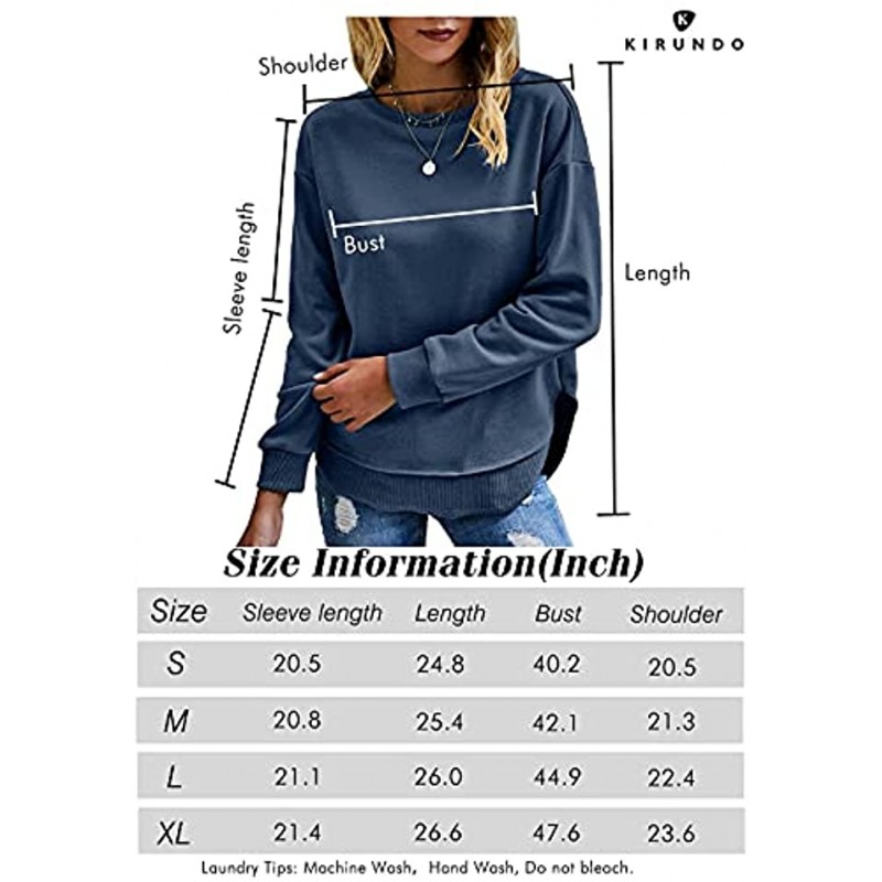 KIRUNDO Women’s Solid Color Sporty Sweatshirt Casual Loose Crew Neck Long Sleeves Pullover Ribbed Cuffs Hem Tops