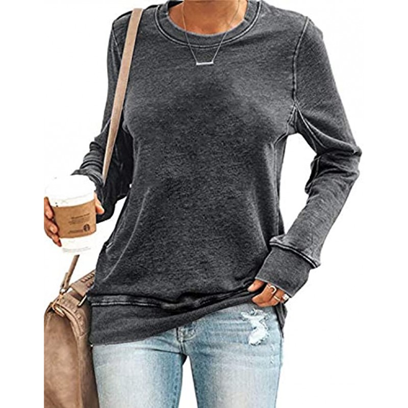 SENSERISE Womens Casual Crewneck Sweatshirt Short Long Sleeve Solid Color Shirt Soft Lightweight Loose Tops